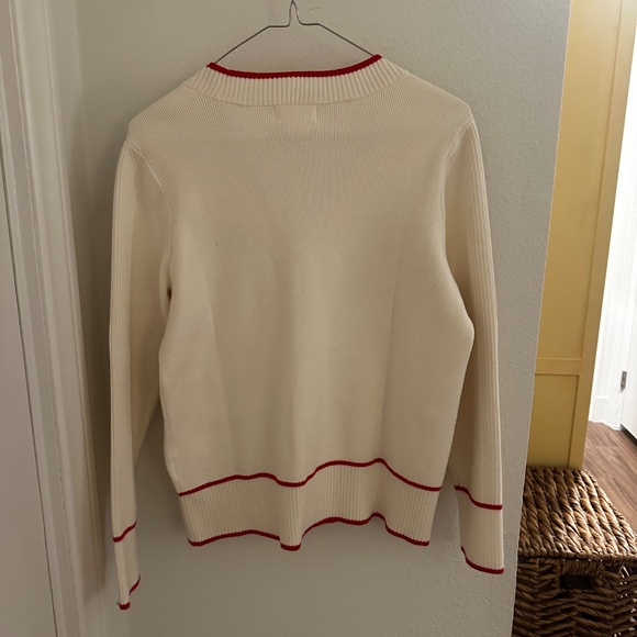 Anthropologie Maeve Button Up Sweater Cream with Red Accents - Picture 2 of 5
